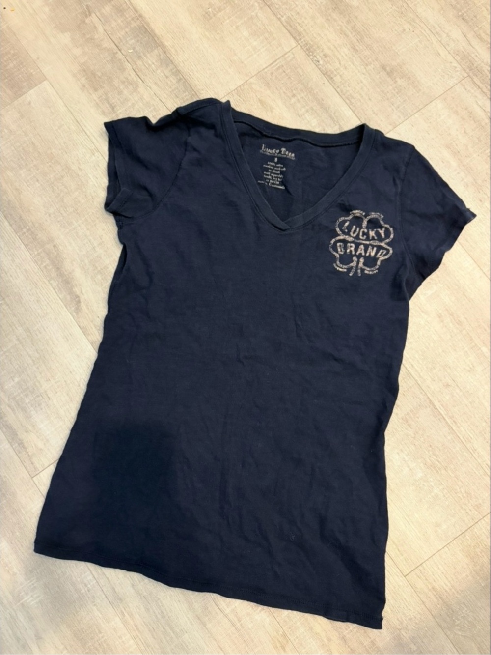 Lucky Brand Navy V-Neck Tee with Chest Logo